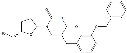 5-[3-(ベンジルオキシ)ベンジル]-2',3'-ジデオキシウリジン 化学構造式