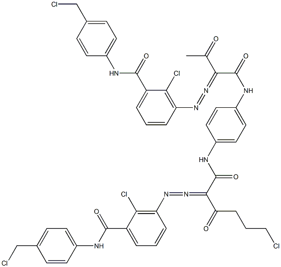 3,3'-[2-(2-クロロエチル)-1,4-フェニレンビス[イミノカルボニル(アセチルメチレン)アゾ]]ビス[N-[4-(クロロメチル)フェニル]-2-クロロベンズアミド] 化学構造式