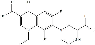 6,8-ジフルオロ-1-エチル-7-(3-ジフルオロメチル-1-ピペラジニル)-1,4-ジヒドロ-4-オキソキノリン-3-カルボン酸 化学構造式