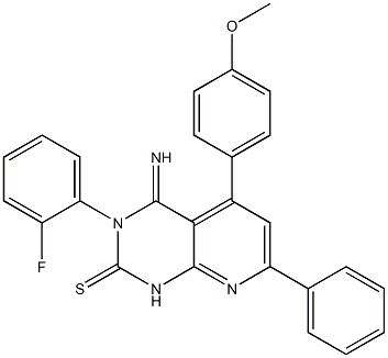 3,4-Dihydro-3-(2-fluorophenyl)-4-imino-5-(4-methoxyphenyl)-7-phenylpyrido[2,3-d]pyrimidine-2(1H)-thione Struktur