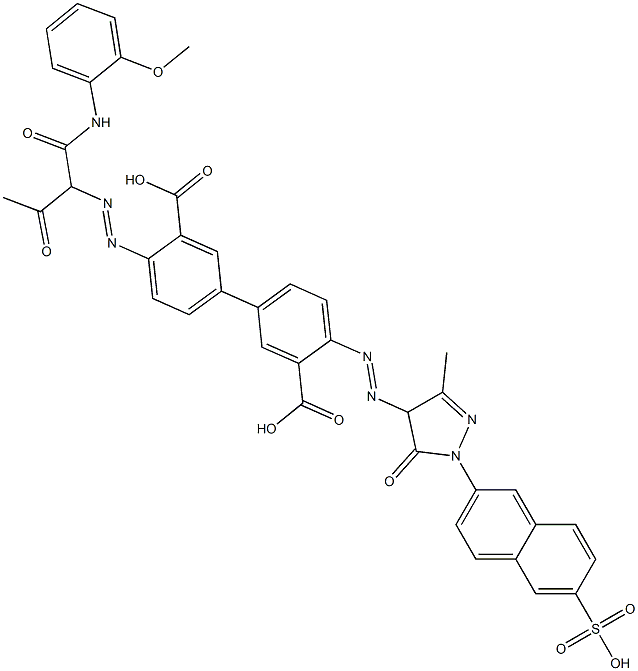 4-[[[4,5-Dihydro-3-methyl-5-oxo-1-(6-sulfo-2-naphthalenyl)-1H-pyrazol]-4-yl]azo]-4'-[[1-[[(2-methoxyphenyl)amino]carbonyl]-2-oxopropyl]azo][1,1'-biphenyl]-3,3'-dicarboxylic acid,,结构式