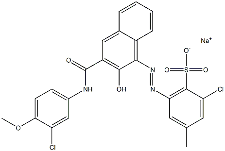2-Chloro-4-methyl-6-[[3-[[(3-chloro-4-methoxyphenyl)amino]carbonyl]-2-hydroxy-1-naphtyl]azo]benzenesulfonic acid sodium salt Structure