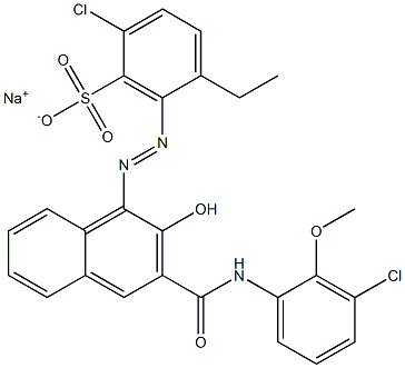 2-Chloro-5-ethyl-6-[[3-[[(3-chloro-2-methoxyphenyl)amino]carbonyl]-2-hydroxy-1-naphtyl]azo]benzenesulfonic acid sodium salt 结构式