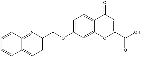 4-オキソ-7-[(2-キノリニル)メトキシ]-4H-1-ベンゾピラン-2-カルボン酸 化学構造式