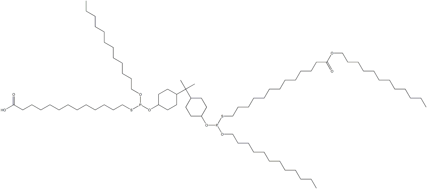 13,13'-[[Isopropylidenebis(4,1-cyclohexanediyloxy)]bis[(dodecyloxy)phosphinediylthio]]bis(tridecanoic acid dodecyl) ester Struktur