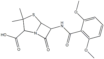 6-(2,6-Dimethoxyphenylcarbonylamino)-3,3-dimethyl-7-oxo-4-thia-1-azabicyclo[3.2.0]heptane-2-carboxylic acid,,结构式