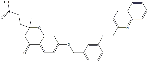 3-[[3,4-Dihydro-2-methyl-4-oxo-7-[3-[(2-quinolinyl)methoxy]benzyloxy]-2H-1-benzopyran]-2-yl]propionic acid 结构式