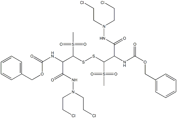 3,3'-Dithiobis[N',N'-bis(2-chloroethyl)-2-benzyloxycarbonylamino-3-methylsulfonylpropionic acid hydrazide] 结构式