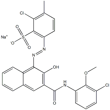 2-Chloro-3-methyl-6-[[3-[[(3-chloro-2-methoxyphenyl)amino]carbonyl]-2-hydroxy-1-naphtyl]azo]benzenesulfonic acid sodium salt,,结构式