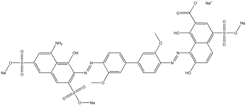 1,7-Dihydroxy-8-[[4'-[[8-amino-1-hydroxy-3,6-bis(sodiosulfo)-2-naphthalenyl]azo]-3,3'-dimethoxy-1,1'-biphenyl-4-yl]azo]-4-(sodiosulfo)naphthalene-2-carboxylic acid sodium salt,,结构式