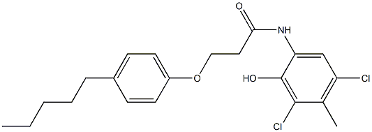 2-[3-(4-ペンチルフェノキシ)プロパノイルアミノ]-4,6-ジクロロ-5-メチルフェノール 化学構造式