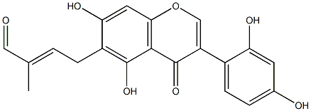 2',4',5,7-テトラヒドロキシ-6-[(2E)-3-メチル-4-オキソ-2-ブテニル]イソフラボン 化学構造式