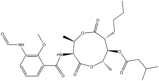 3-Methylbutanoic acid (3S,4R,7R,8R,9S)-3-[(3-formylamino-2-methoxybenzoyl)amino]-4,9-dimethyl-2,6-dioxo-7-butyl-1,5-dioxonan-8-yl ester Structure