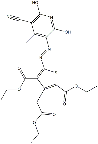 5-[(2,6-Dihydroxy-5-cyano-4-methyl-3-pyridinyl)azo]-2,4-bis(ethoxycarbonyl)-3-thiopheneacetic acid ethyl ester Struktur