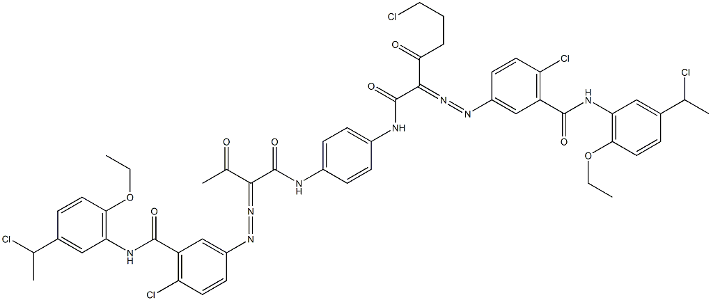 3,3'-[2-(2-Chloroethyl)-1,4-phenylenebis[iminocarbonyl(acetylmethylene)azo]]bis[N-[3-(1-chloroethyl)-6-ethoxyphenyl]-6-chlorobenzamide],,结构式