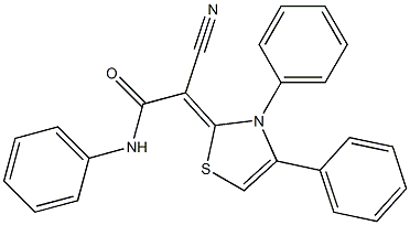 2-フェニルカルバモイル-2-[(3,4-ジフェニル-2,3-ジヒドロチアゾール)-2-イリデン]アセトニトリル 化学構造式