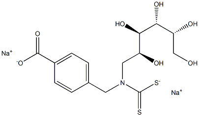 N-(p-Carboxybenzyl)-N-[(2S,3R,4R,5R)-2,3,4,5,6-pentahydroxyhexyl]dithiocarbamic acid disodium salt Struktur