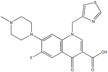 1,4-Dihydro-6-fluoro-7-(4-methylpiperazin-1-yl)-1-[(thiazol-4-yl)methyl]-4-oxoquinoline-3-carboxylic acid,,结构式