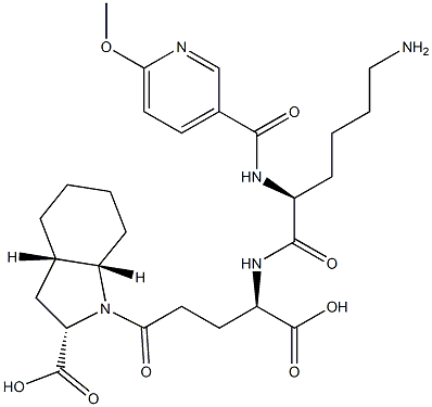 (2S,3aS,7aS)-Octahydro-1-[(4R)-4-[[(2S)-6-amino-2-[(6-methoxy-3-pyridinyl)carbonylamino]hexanoyl]amino]-4-carboxybutyryl]-1H-indole-2-carboxylic acid Structure