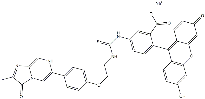 2-メチル-6-[4-[2-[3-[3-(ソジオオキシカルボニル)-4-(6-ヒドロキシ-3-オキソ-3H-キサンテン-9-イル)フェニル]チオウレイド]エトキシ]フェニル]イミダゾ[1,2-a]ピラジン-3(7H)-オン 化学構造式