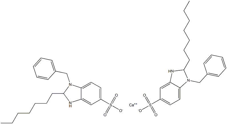 Bis(1-benzyl-2-heptyl-2,3-dihydro-1H-benzimidazole-5-sulfonic acid)calcium salt,,结构式