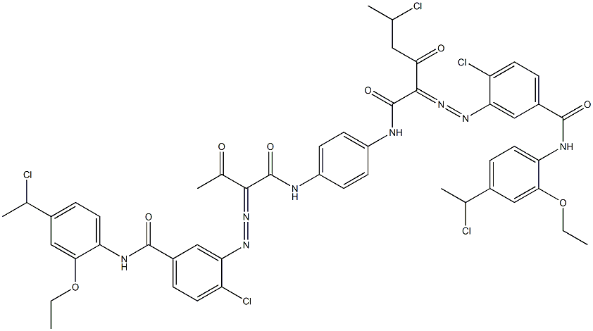 3,3'-[2-(1-Chloroethyl)-1,4-phenylenebis[iminocarbonyl(acetylmethylene)azo]]bis[N-[4-(1-chloroethyl)-2-ethoxyphenyl]-4-chlorobenzamide],,结构式