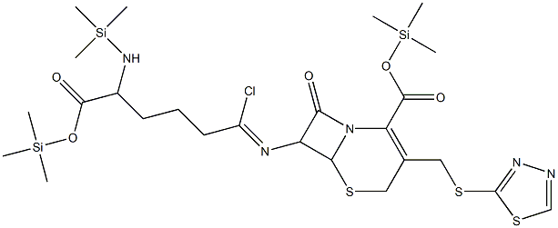  7-[1-Chloro-5-(trimethylsilylamino)-5-(trimethylsilyloxycarbonyl)pentylideneamino]-8-oxo-3-(1,3,4-thiadiazol-2-ylthiomethyl)-5-thia-1-azabicyclo[4.2.0]oct-2-ene-2-carboxylic acid trimethylsilyl ester