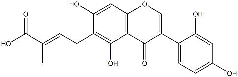 6-[(2E)-3-カルボキシ-2-ブテニル]-2',4',5,7-テトラヒドロキシイソフラボン 化学構造式