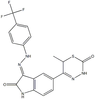 1,3-Dihydro-3-[2-[4-(trifluoromethyl)phenyl]hydrazono]-5-[(6-methyl-2-oxo-3,6-dihydro-2H-1,3,4-thiadiazine)-5-yl]-2H-indole-2-one,,结构式