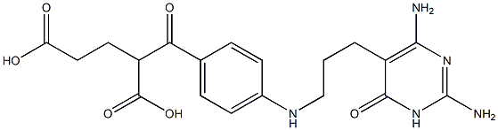 2-[4-[N-[3-[[2,6-ジアミノ-3,4-ジヒドロ-4-オキソピリミジン]-5-イル]プロピル]アミノ]ベンゾイル]グルタル酸 化学構造式