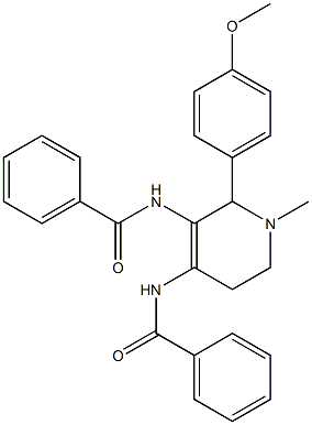 4,5-ビス(ベンゾイルアミノ)-1-メチル-6-(4-メトキシフェニル)-1,2,3,6-テトラヒドロピリジン 化学構造式