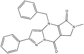 6,7-Dihydro-4-benzyl-6-methyl-2-phenyl-4H-1,4,6,8a-tetraaza-s-indacene-5,8-dione Struktur