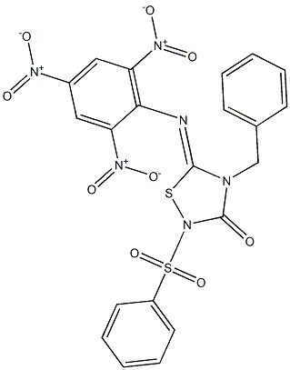 2-Phenylsulfonyl-4-benzyl-5-(2,4,6-trinitrophenylimino)-4,5-dihydro-1,2,4-thiadiazol-3(2H)-one Structure