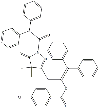 1-Diphenylmethylene-2-[[4,5-dihydro-4,4-dimethyl-5-methylene-1-(diphenylacetyl)-1H-pyrazol]-3-yl]ethanol 4-chlorobenzoate 结构式