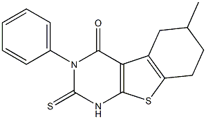 1,2,5,6,7,8-Hexahydro-3-phenyl-6-methyl-2-thioxo[1]benzothieno[2,3-d]pyrimidin-4(3H)-one,,结构式