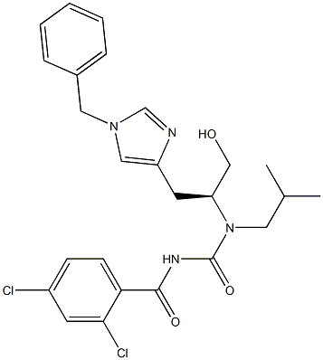 N-[(S)-2-(1-ベンジル-1H-イミダゾール-4-イル)1-ヒドロキシメチルエチル]-N-イソブチル-N'-(2,4-ジクロロベンゾイル)尿素 化学構造式