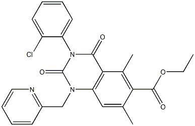1,2,3,4-テトラヒドロ-3-(2-クロロフェニル)-1-(2-ピリジルメチル)-5,7-ジメチル-2,4-ジオキソキナゾリン-6-カルボン酸エチル 化学構造式