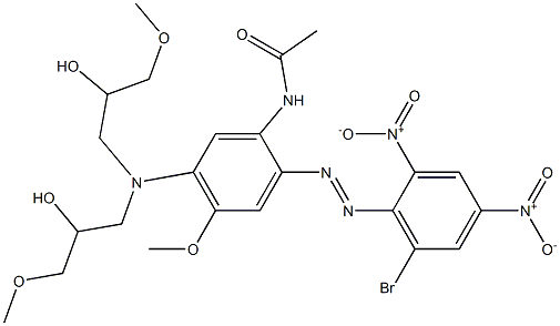 N-[2-(6-ブロモ-2,4-ジニトロフェニルアゾ)-4-メトキシ-5-[N,N-ビス(2-ヒドロキシ-3-メトキシプロピル)アミノ]フェニル]アセトアミド 化学構造式