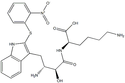 N2-[(2S,3R)-3-Amino-2-hydroxy-4-[2-[(2-nitrophenyl)thio]-1H-indol-3-yl]butyryl]-D-lysine,,结构式