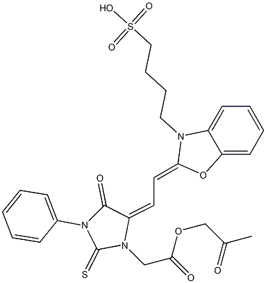 4-Oxo-3-phenyl-5-[2-[3-[4-(hydroxysulfonyl)butyl]benzoxazol-2(3H)-ylidene]ethylidene]-2-thioxo-1-imidazolidineacetic acid 2-oxopropyl ester Struktur