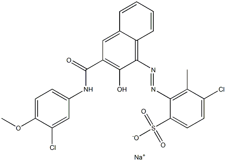 4-クロロ-3-メチル-2-[[3-[[(3-クロロ-4-メトキシフェニル)アミノ]カルボニル]-2-ヒドロキシ-1-ナフチル]アゾ]ベンゼンスルホン酸ナトリウム 化学構造式