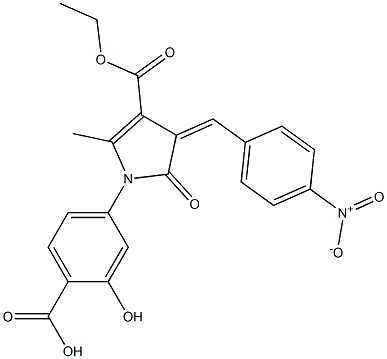 1-[3-Hydroxy-4-(hydroxycarbonyl)phenyl]-2-methyl-5-oxo-4-[4-nitrobenzylidene]-4,5-dihydro-1H-pyrrole-3-carboxylic acid ethyl ester,,结构式