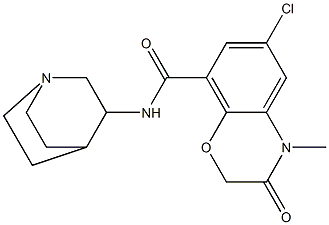 N-(1-Azabicyclo[2.2.2]octane-3-yl)-6-chloro-4-methyl-3-oxo-3,4-dihydro-2H-1,4-benzoxazine-8-carboxamide,,结构式