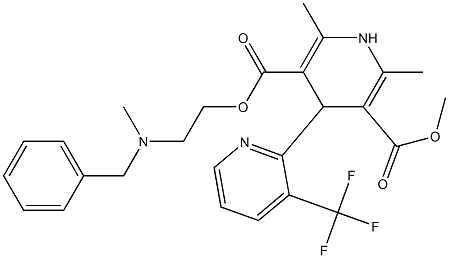 4-[3-(トリフルオロメチル)ピリジン-2-イル]-1,4-ジヒドロ-2,6-ジメチルピリジン-3,5-ジカルボン酸3-メチル5-[2-(N-メチル-N-ベンジルアミノ)エチル] 化学構造式