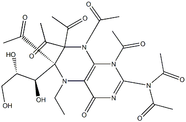 (6R)-1,6,7,7,8-Pentaacetyl-2-(diacetylamino)-6-[(1R,2S)-1,2,3-trihydroxypropyl]-5-ethyl-5,6,7,8-tetrahydropteridin-4(1H)-one Struktur