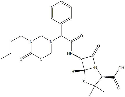6-[2-Phenyl-2-[(3-butyl-2-thioxo-3,4,5,6-tetrahydro-2H-1,3,5-thiadiazin)-5-yl]acetylamino]penicillanic acid Structure