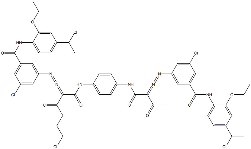 3,3'-[2-(2-クロロエチル)-1,4-フェニレンビス[イミノカルボニル(アセチルメチレン)アゾ]]ビス[N-[4-(1-クロロエチル)-2-エトキシフェニル]-5-クロロベンズアミド] 化学構造式