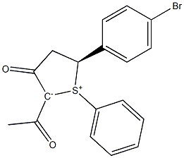 (5S)-2-アセチル-5-(p-ブロモフェニル)-1-フェニル-3-オキソ-2,3,4,5-テトラヒドロチオフェン-1-イウム-2-イド 化学構造式