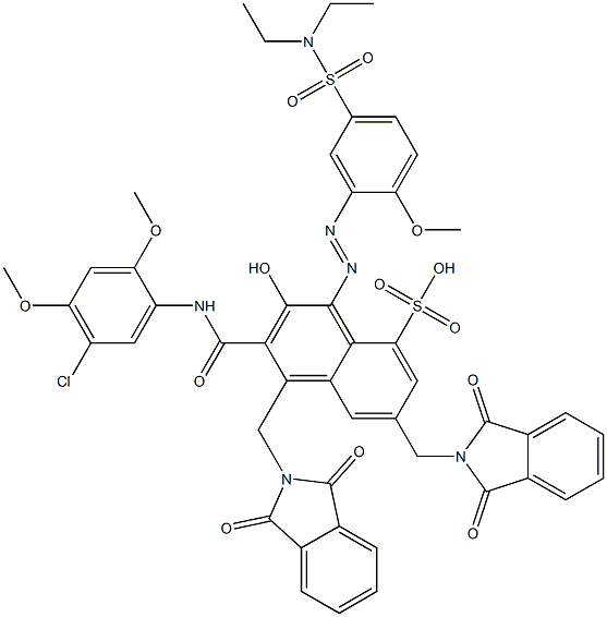 3-[(5-Chloro-2,4-dimethoxyphenyl)aminocarbonyl]-1-[5-[(diethylamino)sulfonyl]-2-methoxyphenylazo]-2-hydroxy-4,6-bis(phthalimidylmethyl)naphthalene-8-sulfonic acid,,结构式