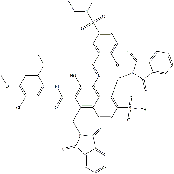 3-[(5-クロロ-2,4-ジメトキシフェニル)アミノカルボニル]-1-[5-[(ジエチルアミノ)スルホニル]-2-メトキシフェニルアゾ]-2-ヒドロキシ-4,8-ビス(フタルイミジルメチル)ナフタレン-7-スルホン酸 化学構造式